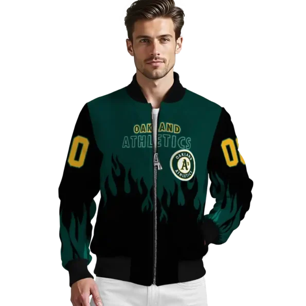 personalized oakland athletics flame border green black bomber jacket high quality