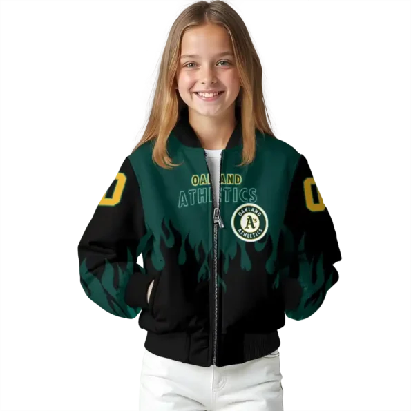personalized oakland athletics flame border green black bomber jacket top rated