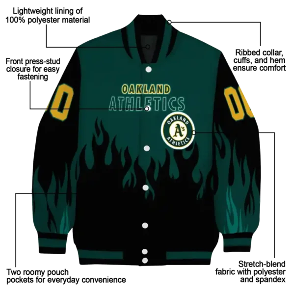 personalized oakland athletics flame border green black varsity jacket new arrival