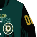 personalized oakland athletics flame border green black varsity jacket best selling