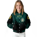 personalized oakland athletics flame border green black varsity jacket best selling