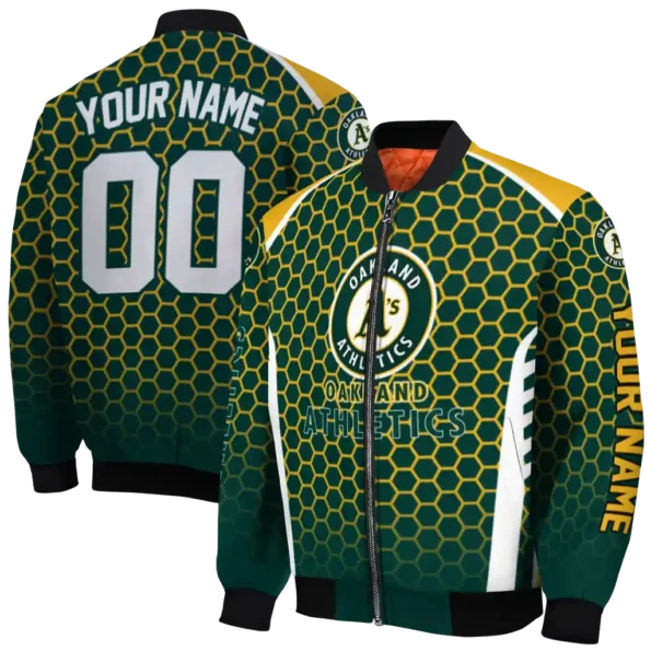 personalized oakland athletics hexagon grid green bomber jacket fashion forward