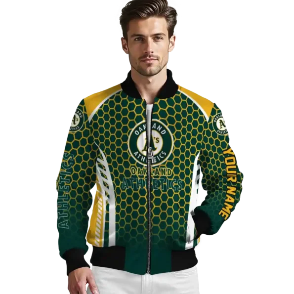personalized oakland athletics hexagon grid green bomber jacket high quality