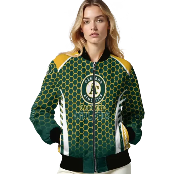 personalized oakland athletics hexagon grid green bomber jacket latest model
