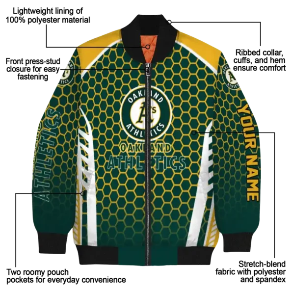 personalized oakland athletics hexagon grid green bomber jacket new arrival