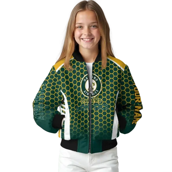 personalized oakland athletics hexagon grid green bomber jacket top rated