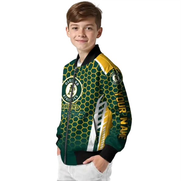 personalized oakland athletics hexagon grid green bomber jacket trendy