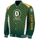 personalized oakland athletics hexagon grid green varsity jacket best selling