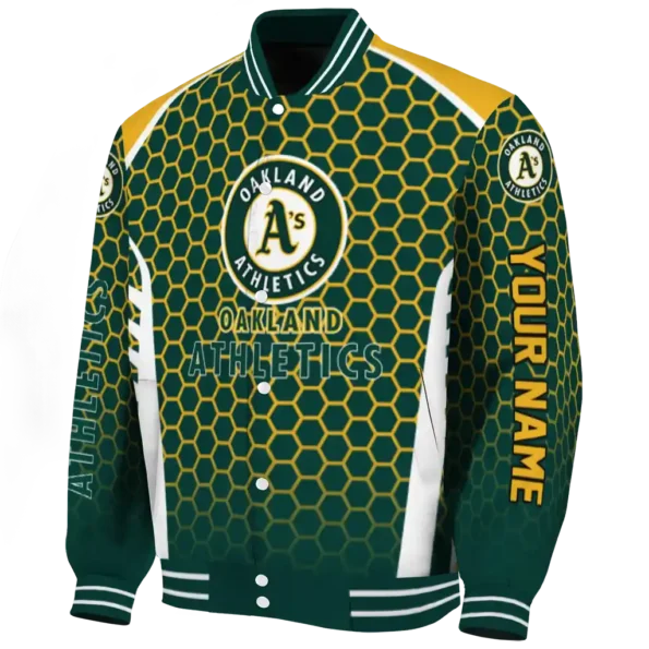 personalized oakland athletics hexagon grid green varsity jacket best selling