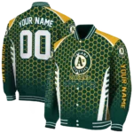 personalized oakland athletics hexagon grid green varsity jacket best selling