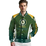 personalized oakland athletics hexagon grid green varsity jacket best selling