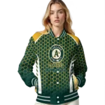 personalized oakland athletics hexagon grid green varsity jacket best selling