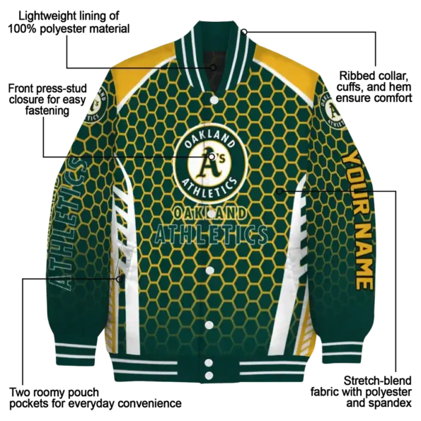 personalized oakland athletics hexagon grid green varsity jacket new arrival