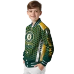 personalized oakland athletics hexagon grid green varsity jacket best selling