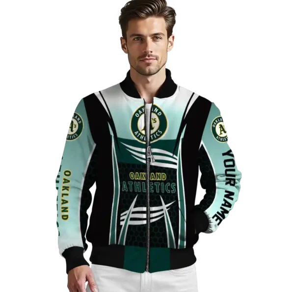 personalized oakland athletics mesh effect green black bomber jacket high quality