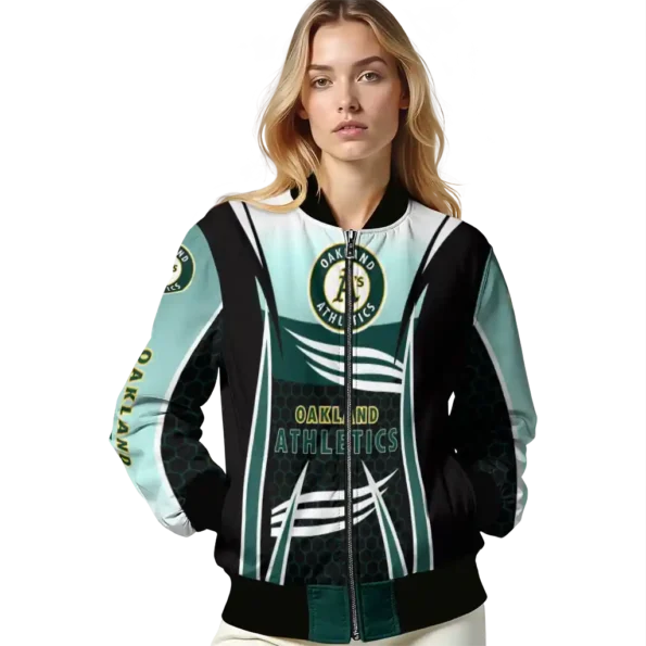 personalized oakland athletics mesh effect green black bomber jacket latest model