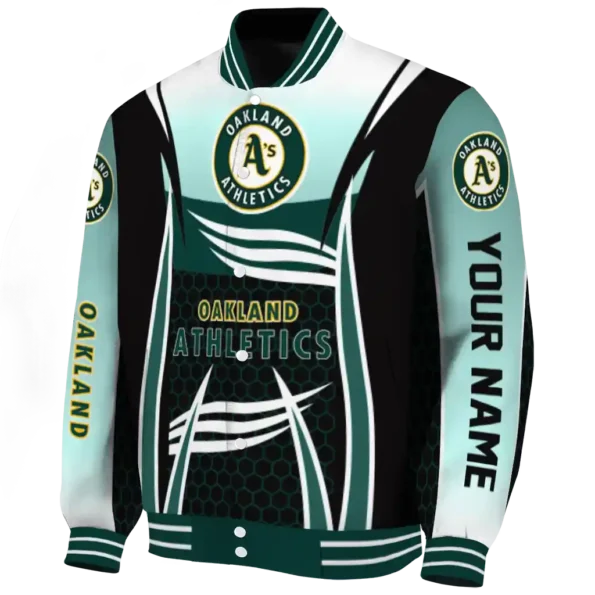 personalized oakland athletics mesh effect green black varsity jacket best selling