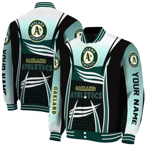 personalized oakland athletics mesh effect green black varsity jacket fashion forward