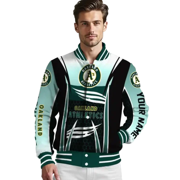 personalized oakland athletics mesh effect green black varsity jacket high quality