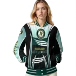 personalized oakland athletics mesh effect green black varsity jacket best selling