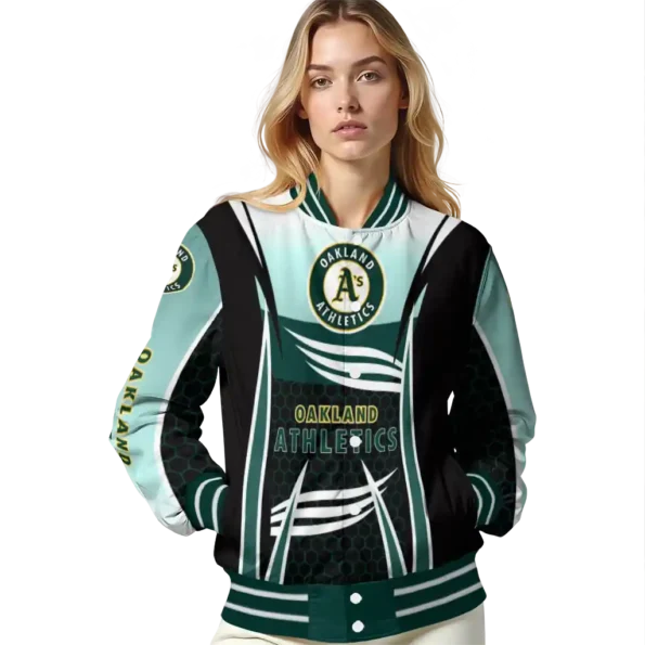 personalized oakland athletics mesh effect green black varsity jacket latest model