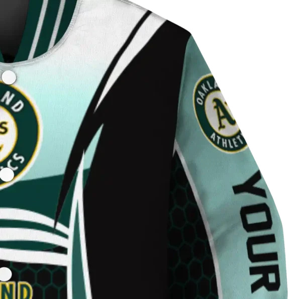 personalized oakland athletics mesh effect green black varsity jacket premium grade