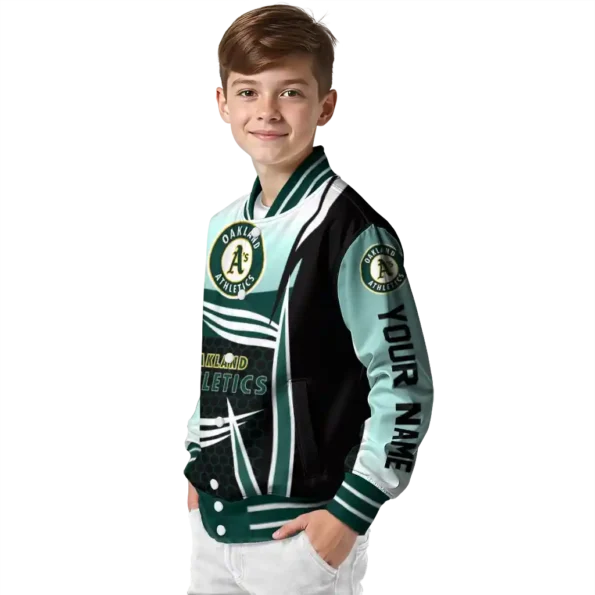 personalized oakland athletics mesh effect green black varsity jacket trendy