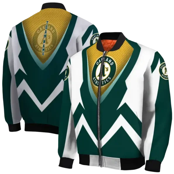 personalized oakland athletics v stripes green white bomber jacket fashion forward