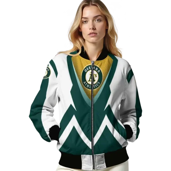 personalized oakland athletics v stripes green white bomber jacket latest model