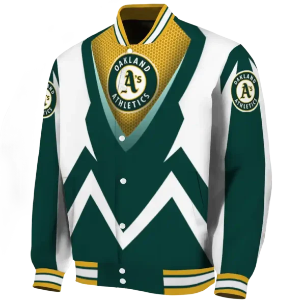 personalized oakland athletics v stripes green white varsity jacket best selling