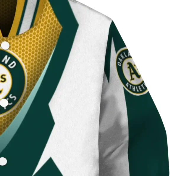 personalized oakland athletics v stripes green white varsity jacket premium grade