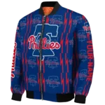 personalized philadelphia phillies bolt stripe blue bomber jacket best selling