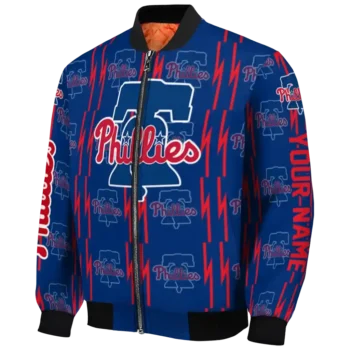 personalized philadelphia phillies bolt stripe blue bomber jacket best selling