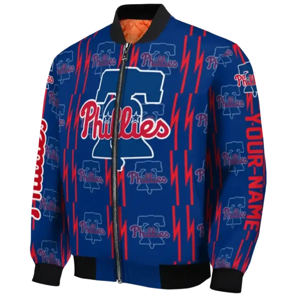 personalized philadelphia phillies bolt stripe blue bomber jacket best selling