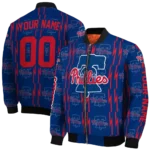 personalized philadelphia phillies bolt stripe blue bomber jacket best selling