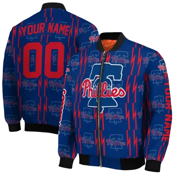 personalized philadelphia phillies bolt stripe blue bomber jacket fashion forward