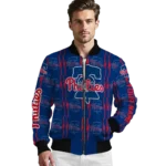 personalized philadelphia phillies bolt stripe blue bomber jacket best selling