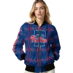 personalized philadelphia phillies bolt stripe blue bomber jacket best selling