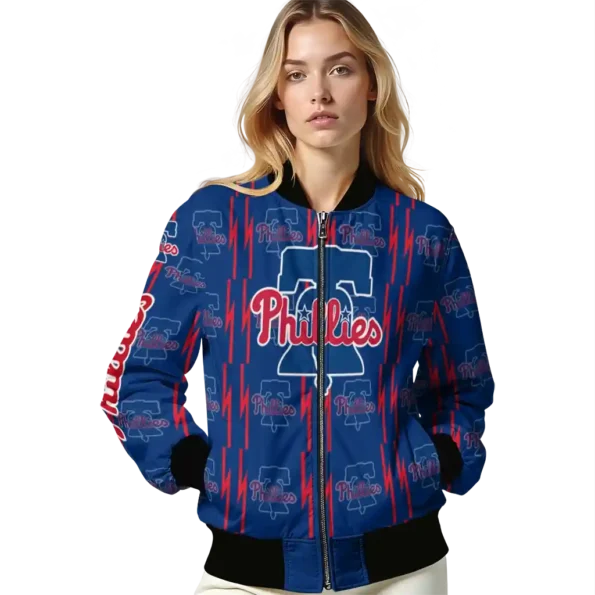 personalized philadelphia phillies bolt stripe blue bomber jacket latest model