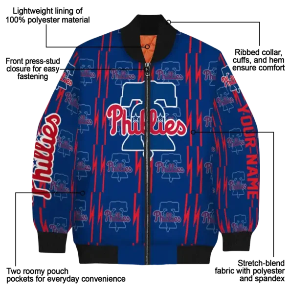 personalized philadelphia phillies bolt stripe blue bomber jacket new arrival