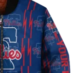 personalized philadelphia phillies bolt stripe blue bomber jacket best selling
