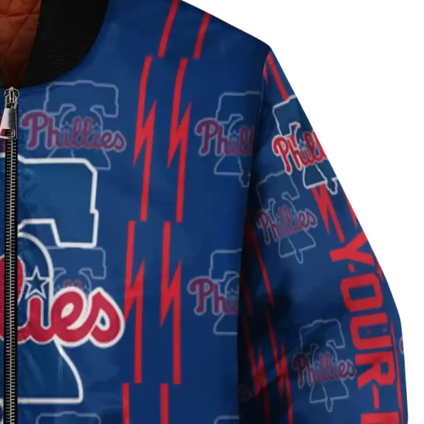 personalized philadelphia phillies bolt stripe blue bomber jacket premium grade