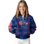 personalized philadelphia phillies bolt stripe blue bomber jacket best selling