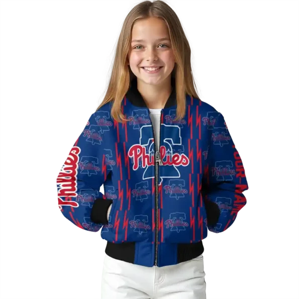 personalized philadelphia phillies bolt stripe blue bomber jacket top rated