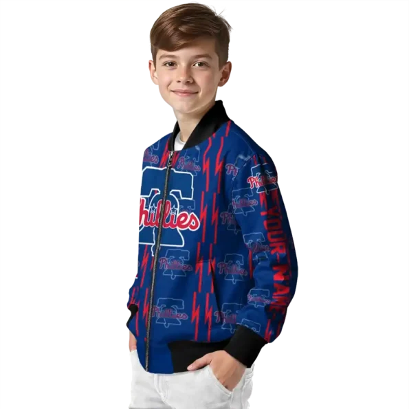 personalized philadelphia phillies bolt stripe blue bomber jacket trendy