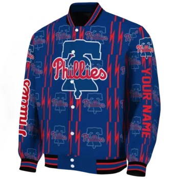 personalized philadelphia phillies bolt stripe blue varsity jacket best selling
