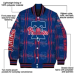 personalized philadelphia phillies bolt stripe blue varsity jacket best selling