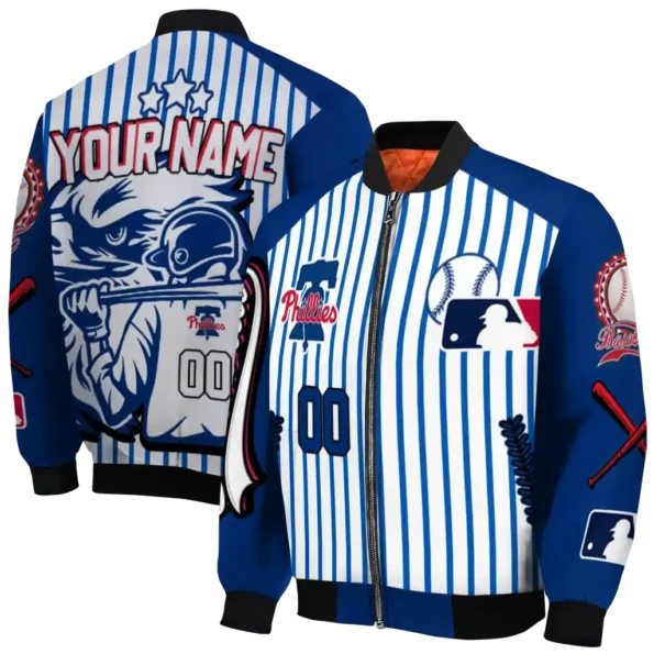 personalized philadelphia phillies eagle baseball blue white bomber jacket fashion forward