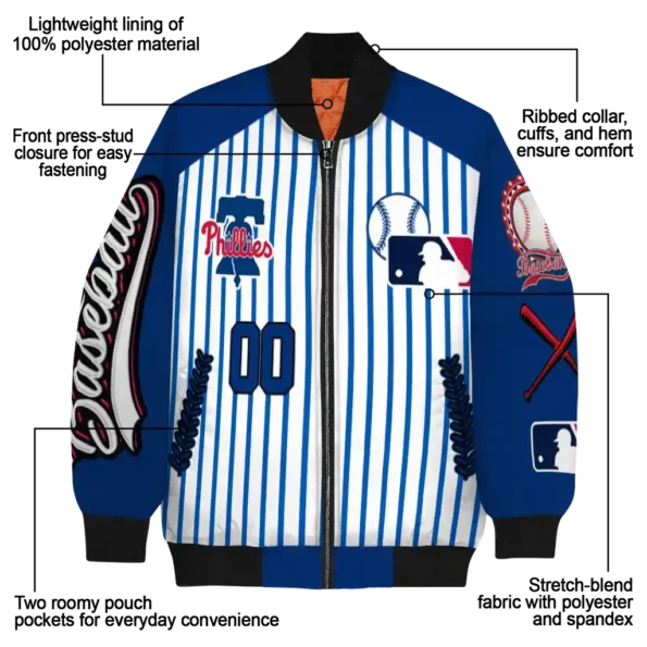 personalized philadelphia phillies eagle baseball blue white bomber jacket new arrival
