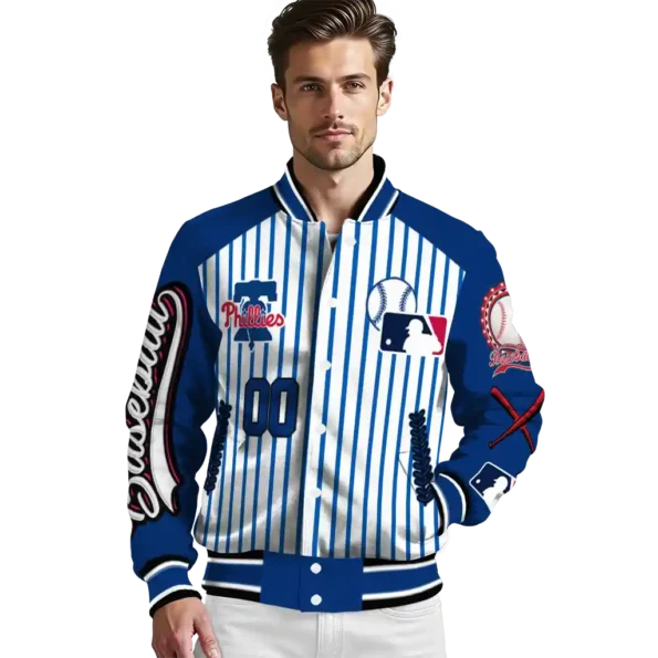 personalized philadelphia phillies eagle baseball blue white varsity jacket high quality